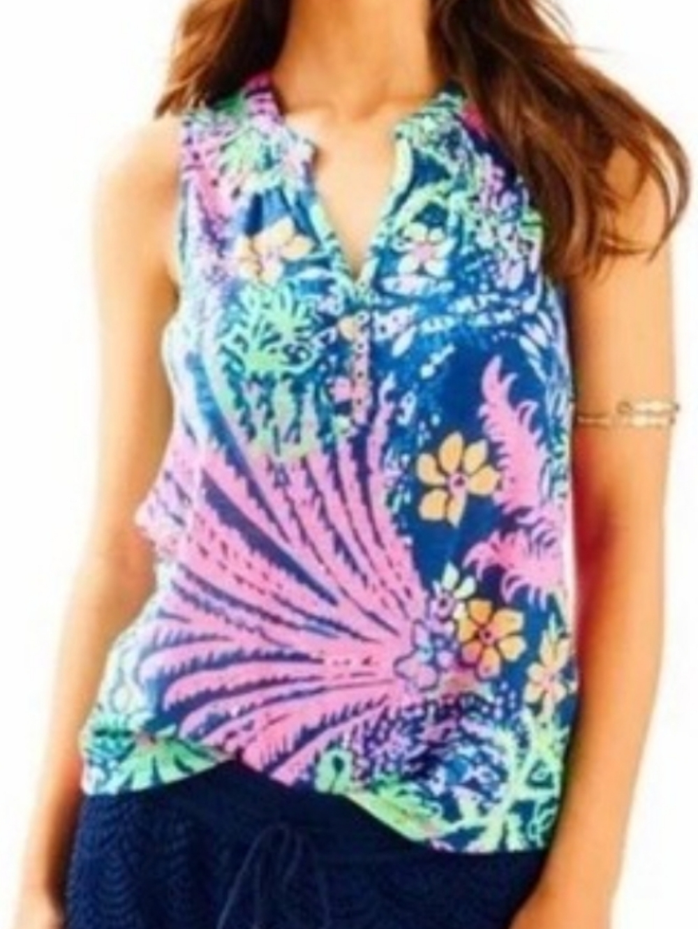 Lilly Pulitzer Sz Xxs Tank Pink Blue  Gold Button Detail